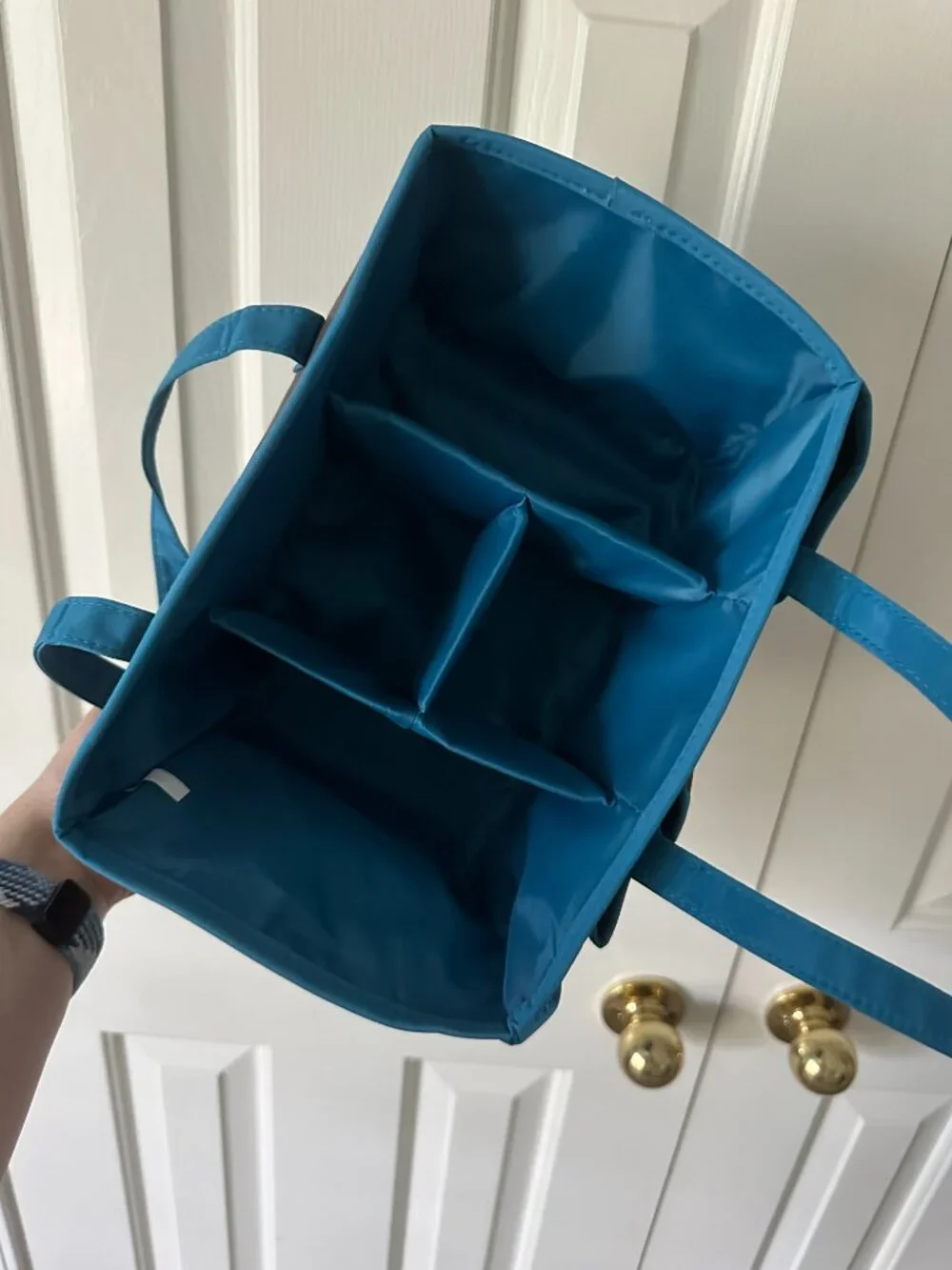 Brown and Blue Multi-Pocket Organizer Tote Bag